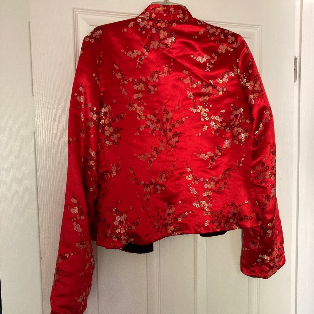 Vintage Newport News Reversible Red Brocade/Black Velvet Jacket, Size S - Picture 2 of 5